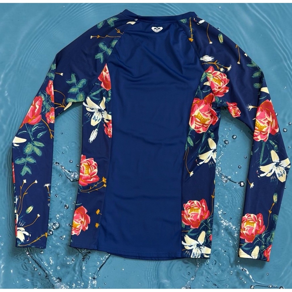 Roxy Blue Floral Solid Long Sleeve Pullover Rashguard Kids Girls Size M 10 - Picture 8 of 8